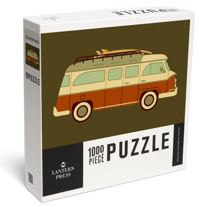 Camper Van with Surfboard, Geometric, Jigsaw Puzzle