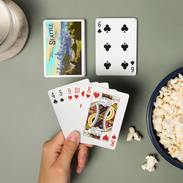 Playing Cards, Seattle, Washington, Skyline, Oil Painting, 52 Card Deck with Jokers in Box, Unique Art