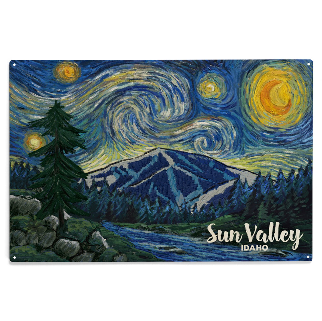 Sun Valley, Idaho, Bald Mountain, Starry Night, Wood Sign and Postcards