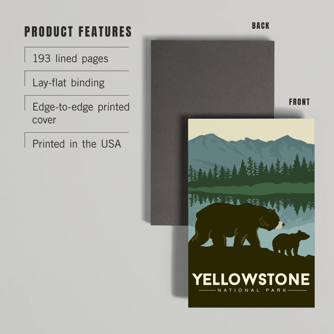 Lined 6x9 Journal, Yellowstone National Park, Wyoming, Grizzly Bear and Cub, Lay Flat, 193 Pages, FSC paper
