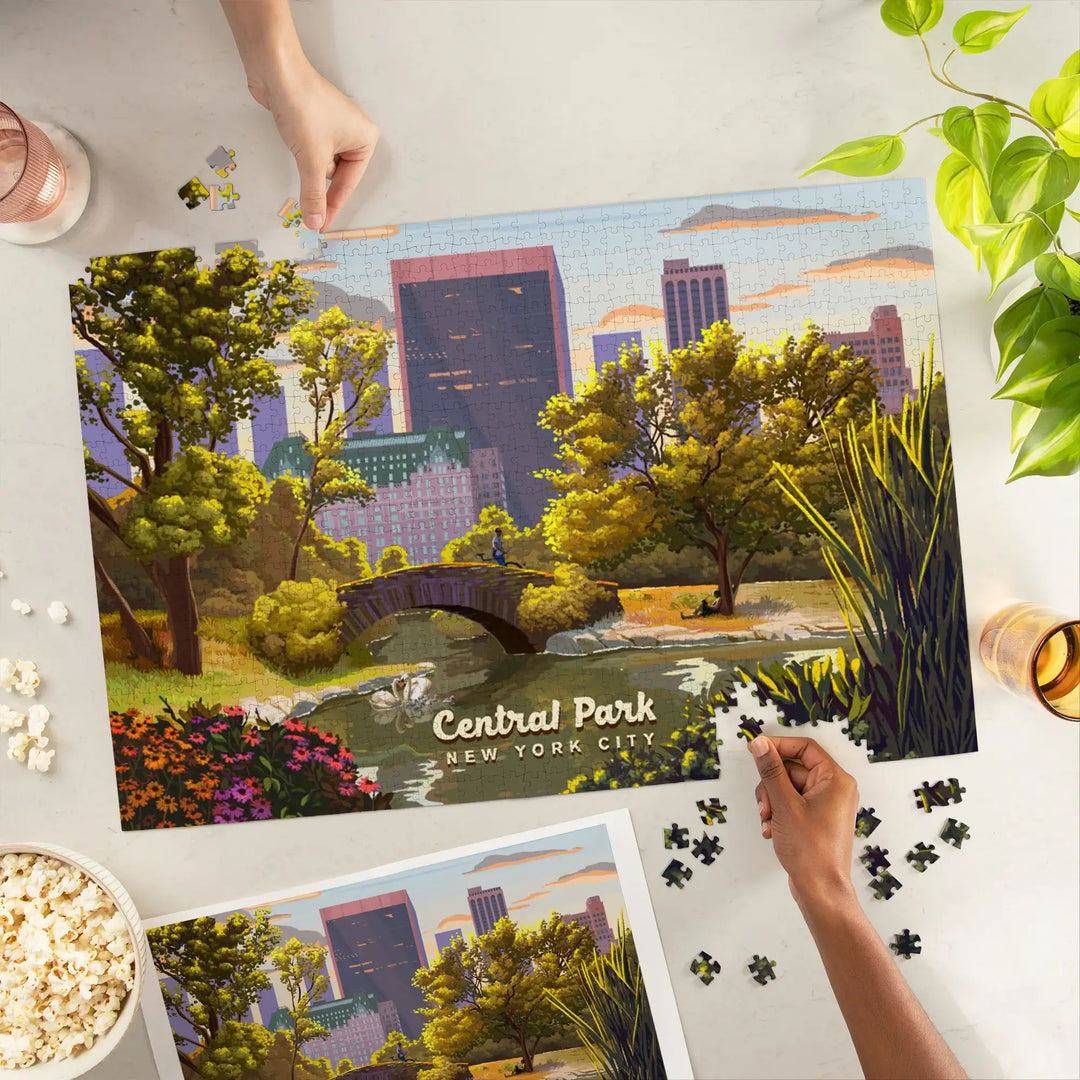 New York City, New York, Central Park Bridge, Painterly, Jigsaw Puzzle