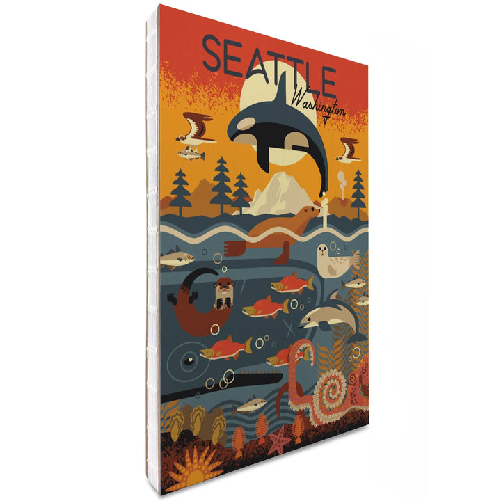 Lined 6x9 Journal, Seattle, Washington, Marine Animals, Geometric, Lay Flat, 193 Pages, FSC paper