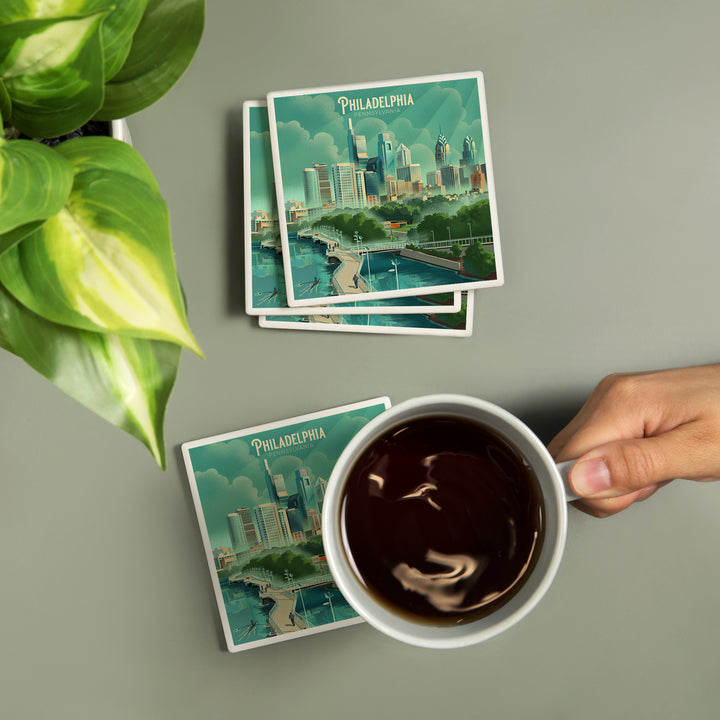 Philadelphia, Pennsylvania, Lithograph, City Series, Coasters