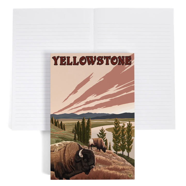 Lined 6x9 Journal, Yellowstone National Park, Wyoming, Bison Scene, Lay Flat, 193 Pages, FSC paper