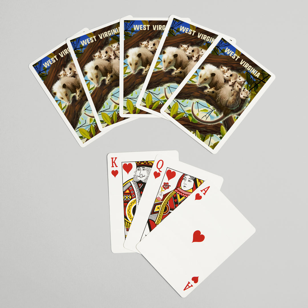 Playing Cards, West Virginia, Possum with Babies, 52 Card Deck with Jokers in Box, Unique Art
