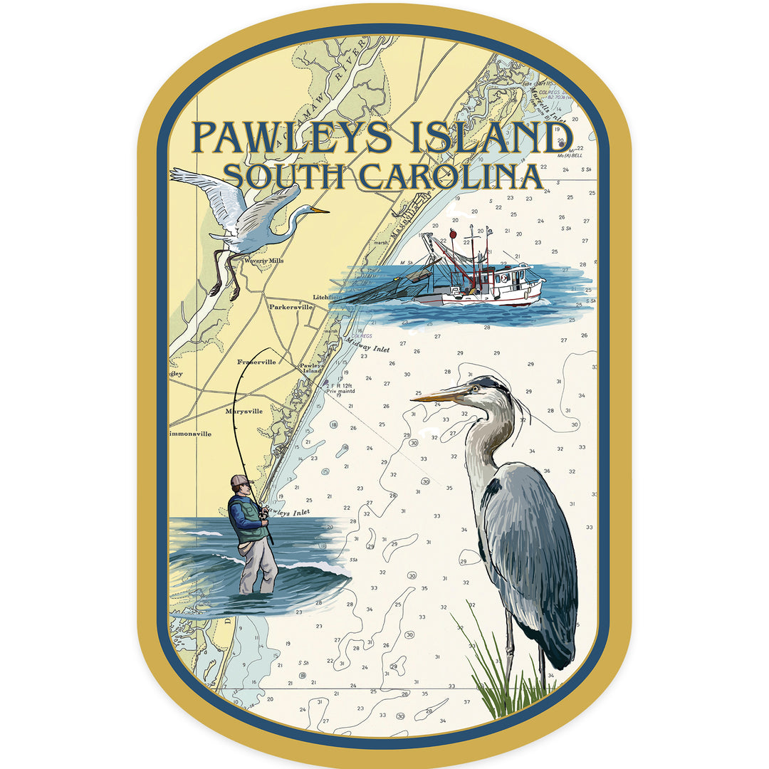 Pawleys Island, South Carolina, Nautical Chart, Contour, Vinyl Sticker