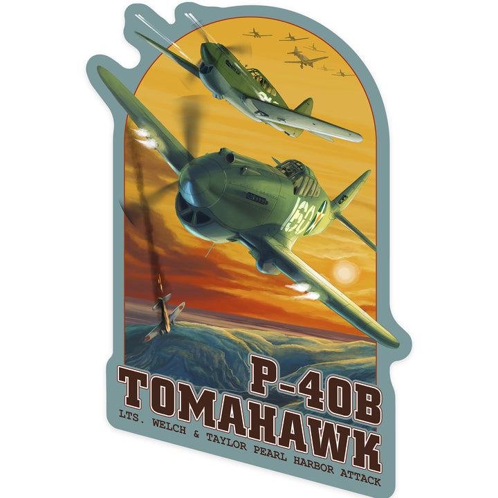 Pearl Harbor, Hawaii, P-40B Tomahawks, Contour, Vinyl Sticker