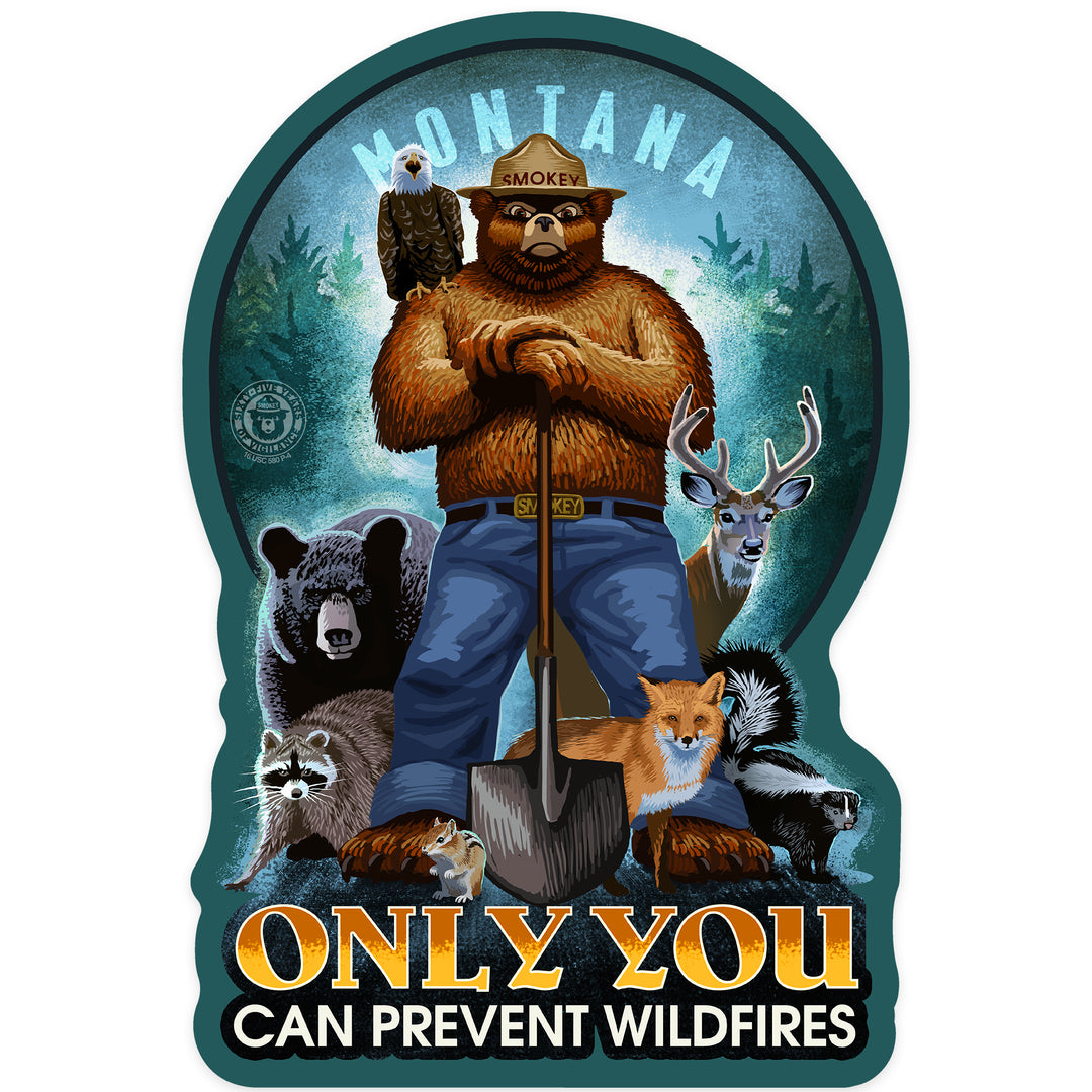 Montana, Smokey Bear and Friends, Only You Can Prevent Wildfires, Contour, Vinyl Sticker