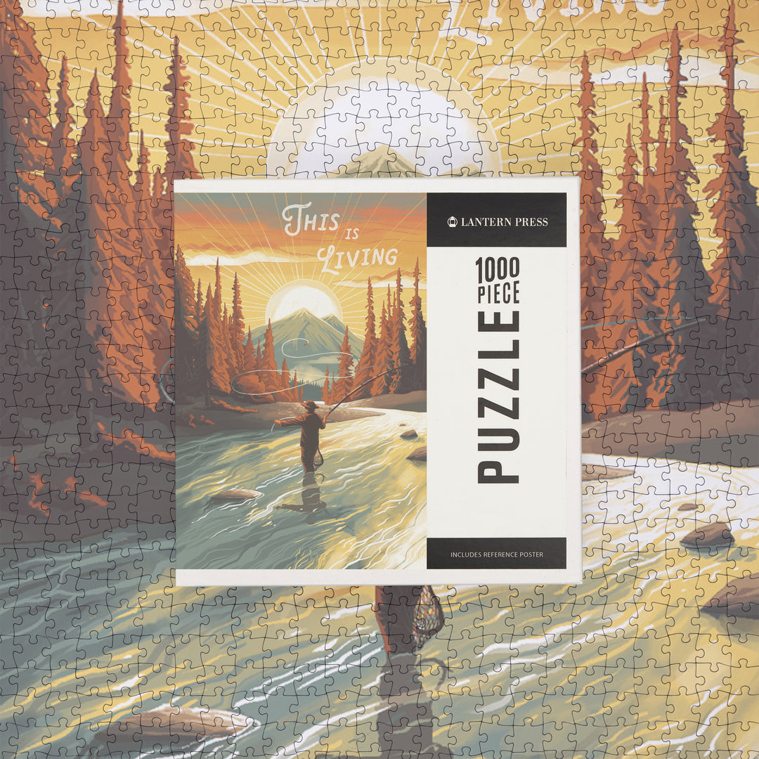 This is Living, Fishing with Mountain, 1000 Piece Jigsaw Puzzle