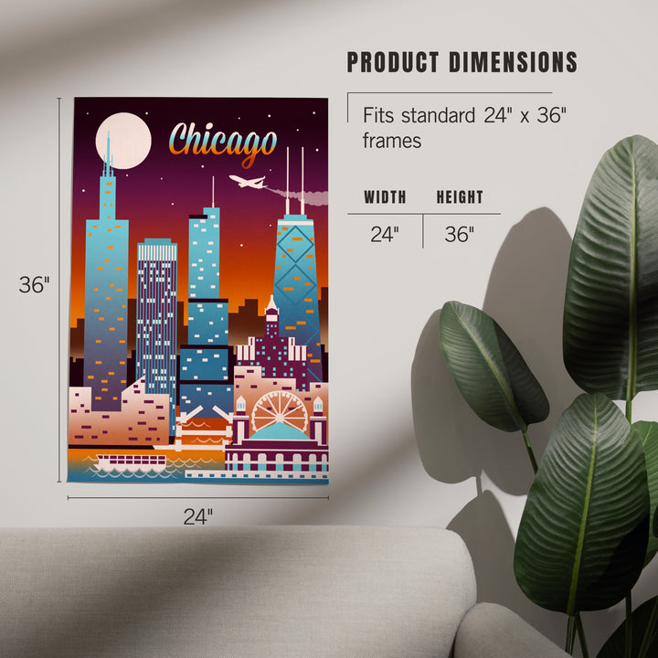 Chicago, Illinois, Retro Skyline Chromatic, Art & Giclee Prints