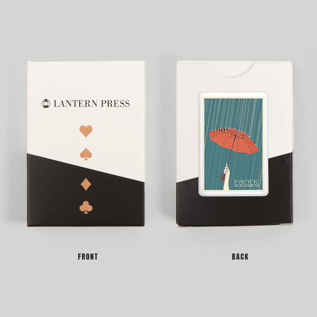 Playing Cards, Pacific Northwest, Umbrella Letterpress, 52 Card Deck with Jokers in Box, Unique Art