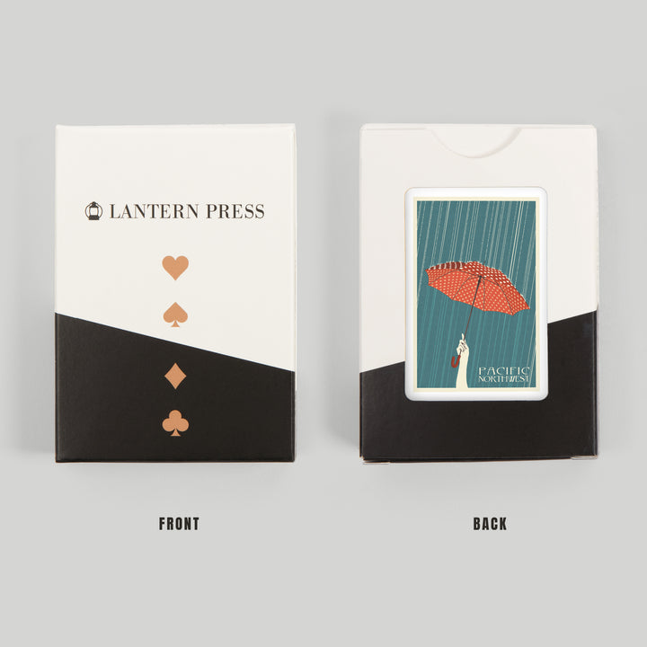 Playing Cards, Pacific Northwest, Umbrella Letterpress, 52 Card Deck with Jokers in Box, Unique Art
