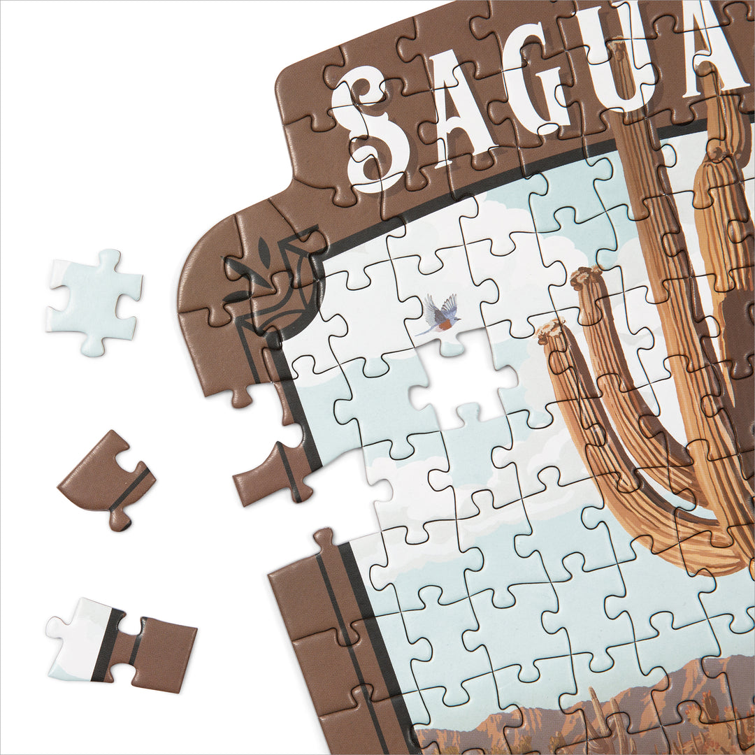 Lantern Press Mini Shaped Adult Jigsaw Puzzle, Protect Our National Parks (Saguaro)