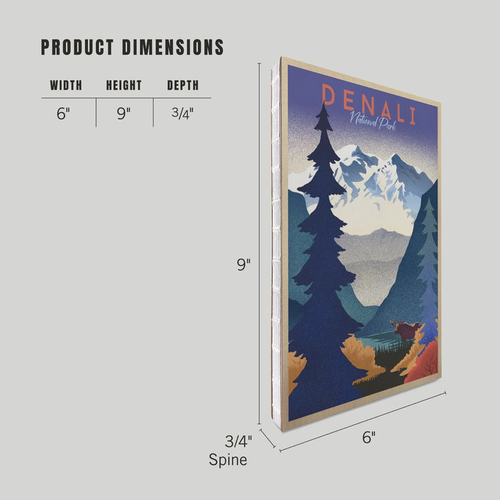 Lined 6x9 Journal, Denali National Park, Alaska, Mountain Scene, Lithograph, Lay Flat, 193 Pages, FSC paper