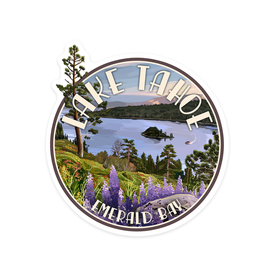 Lake Tahoe, Emerald Bay, Contour, Vinyl Sticker