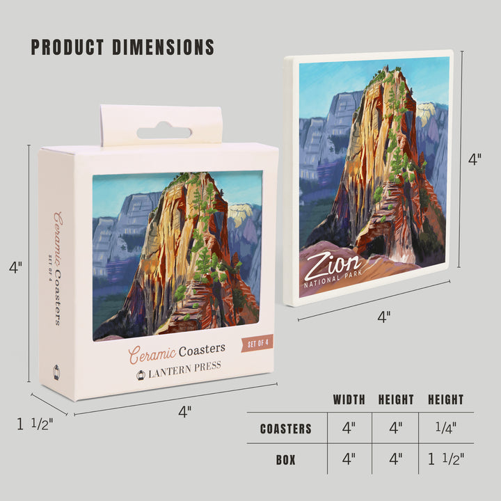 Zion National Park, Utah, Angels Landing, Oil Painting, Coasters