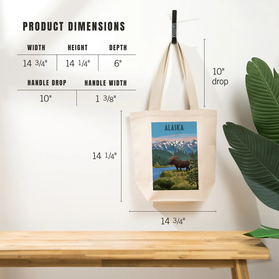 Alaska, Painterly, Moose, Summer Scene, Tote Bag