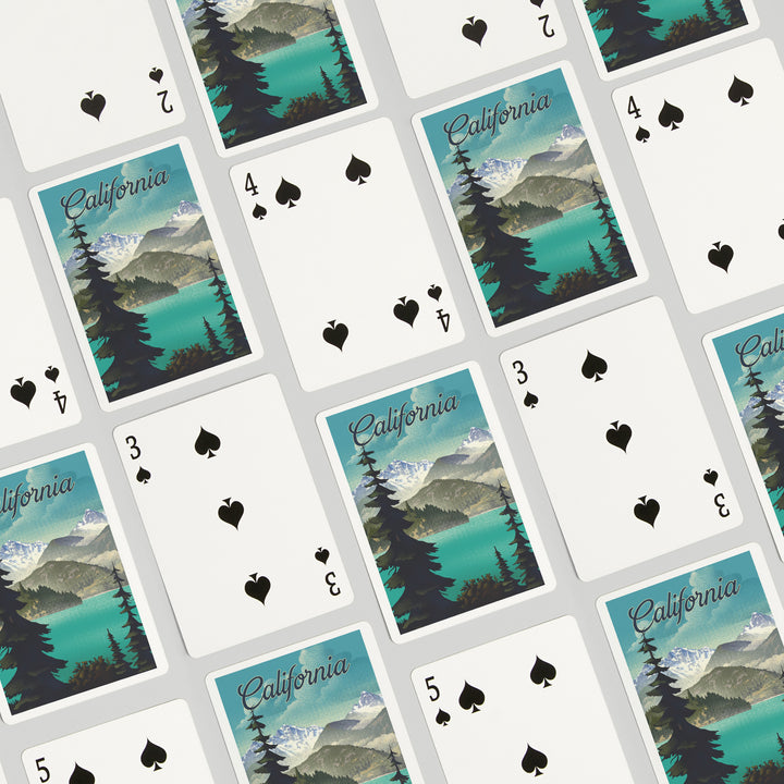 Playing Cards, California, Lithograph, Lake and Mountains Scene, 52 Card Deck with Jokers in Box, Unique Art