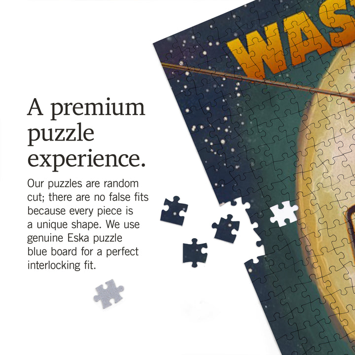 Washington Ski Lift, Full Moon Snowboarder, 1000 Piece Jigsaw Puzzle