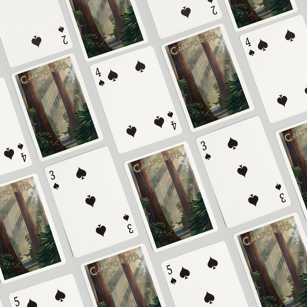 Playing Cards, California, Lithograph, Deer in Forest, 52 Card Deck with Jokers in Box, Unique Art