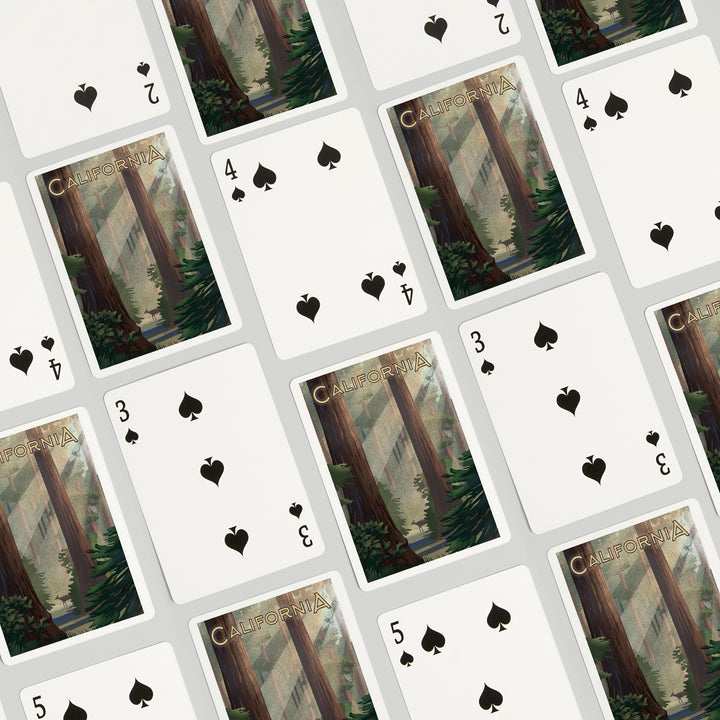 Playing Cards, California, Lithograph, Deer in Forest, 52 Card Deck with Jokers in Box, Unique Art