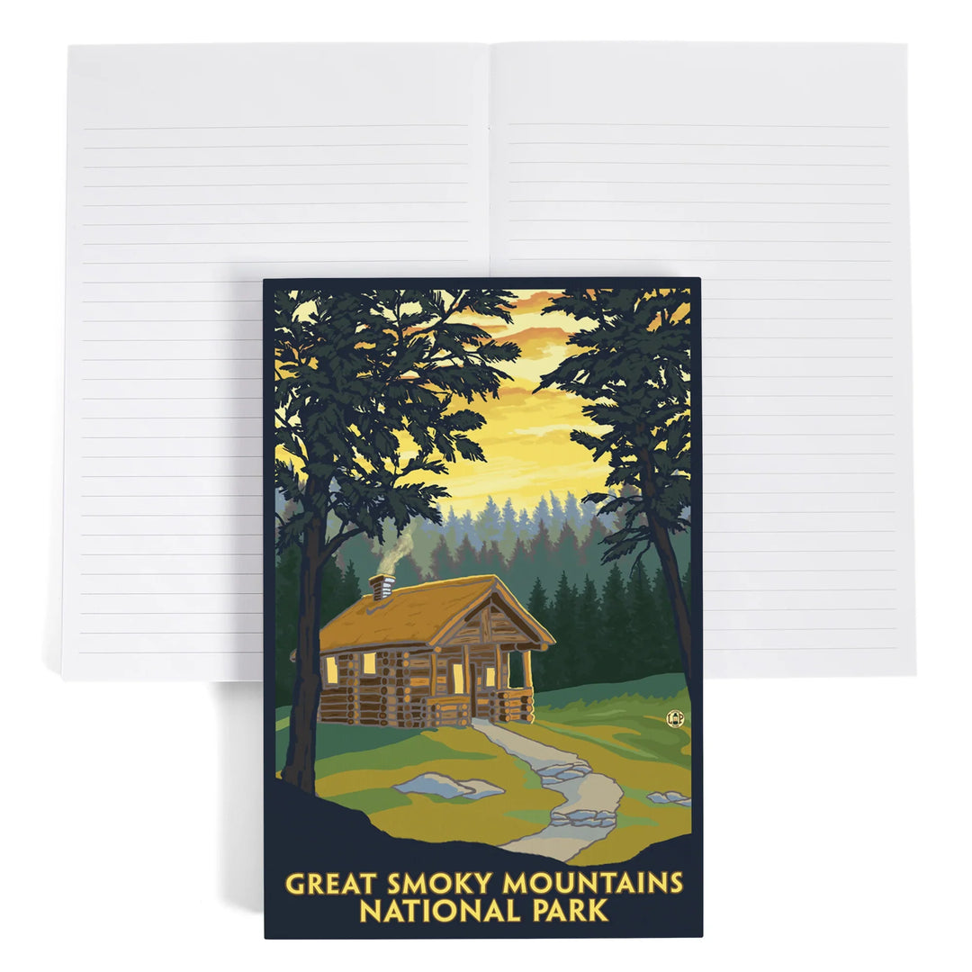 Lined 6x9 Journal, Great Smoky Mountains National Park, Tennessee, Cabin in the Woods, Lay Flat, 193 Pages, FSC paper