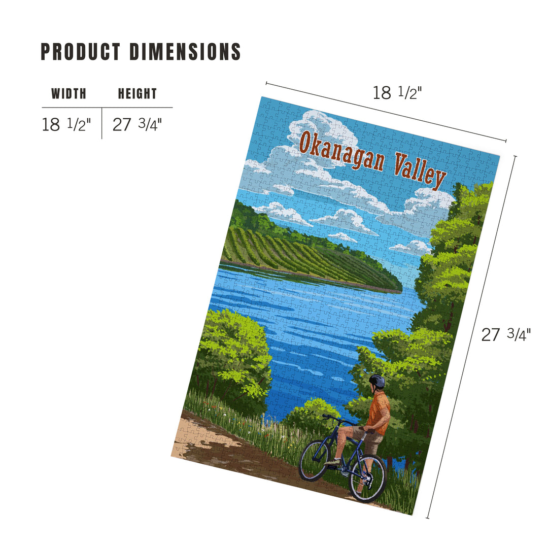 Okanagan Valley, Canada, Biker, Lake and Vineyard, Painterly, 1000 Piece Jigsaw Puzzle