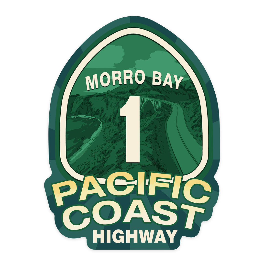Morro Bay, California, Pacific Coast Highway Sign, Contour, Vinyl Sticker