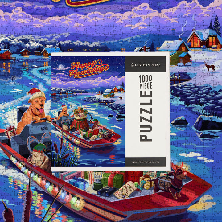 Happy Howlidays, Painterly, Santa Dog and Helpers, Jigsaw Puzzle