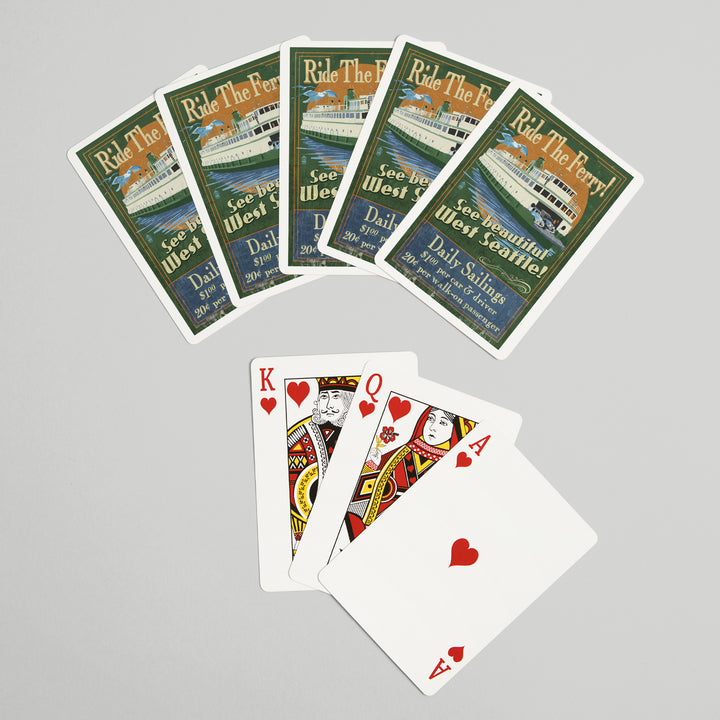 Playing Cards, West Seattle, Ferry Vintage Sign, 52 Card Deck with Jokers in Box, Unique Art