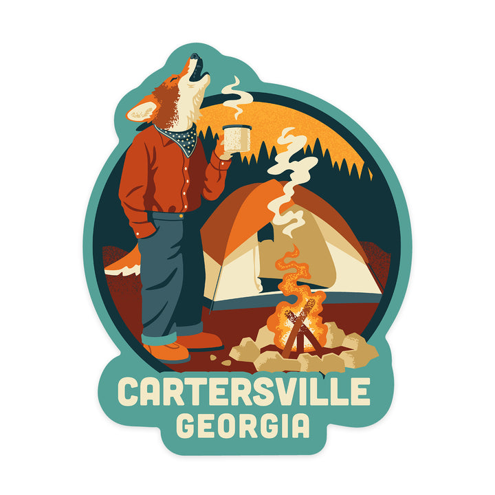 Cartersville, Georgia, Camping Coyote, Contour, Vinyl Sticker