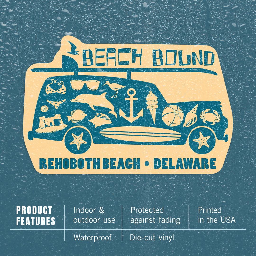 Rehoboth Beach, Delaware, Coastal Icons, Contour, Vinyl Sticker