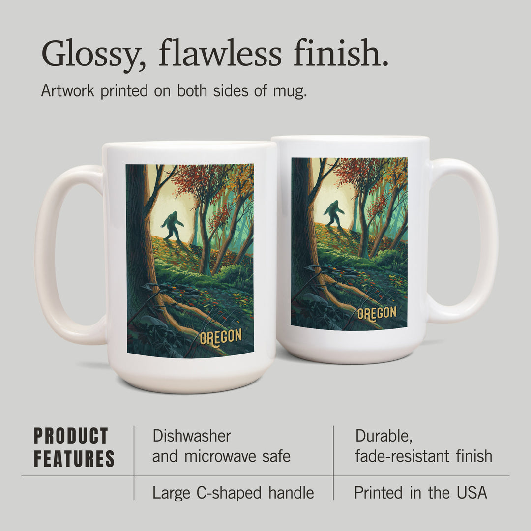 Oregon, Wanderer, Bigfoot in Forest, Ceramic Mug
