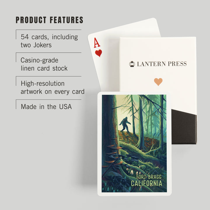 Playing Cards, Fort Bragg, California, Wanderer, Bigfoot in Forest, 52 Card Deck with Jokers in Box, Unique Art