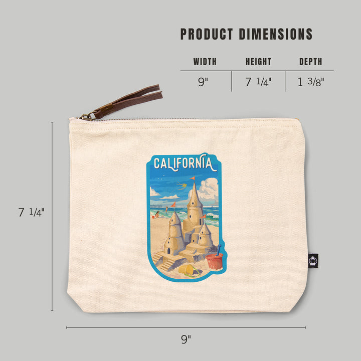 California,, Painterly, Soak Up Summer, Sand Castle,, Organic Cotton Zipper Pouch, Go Bag