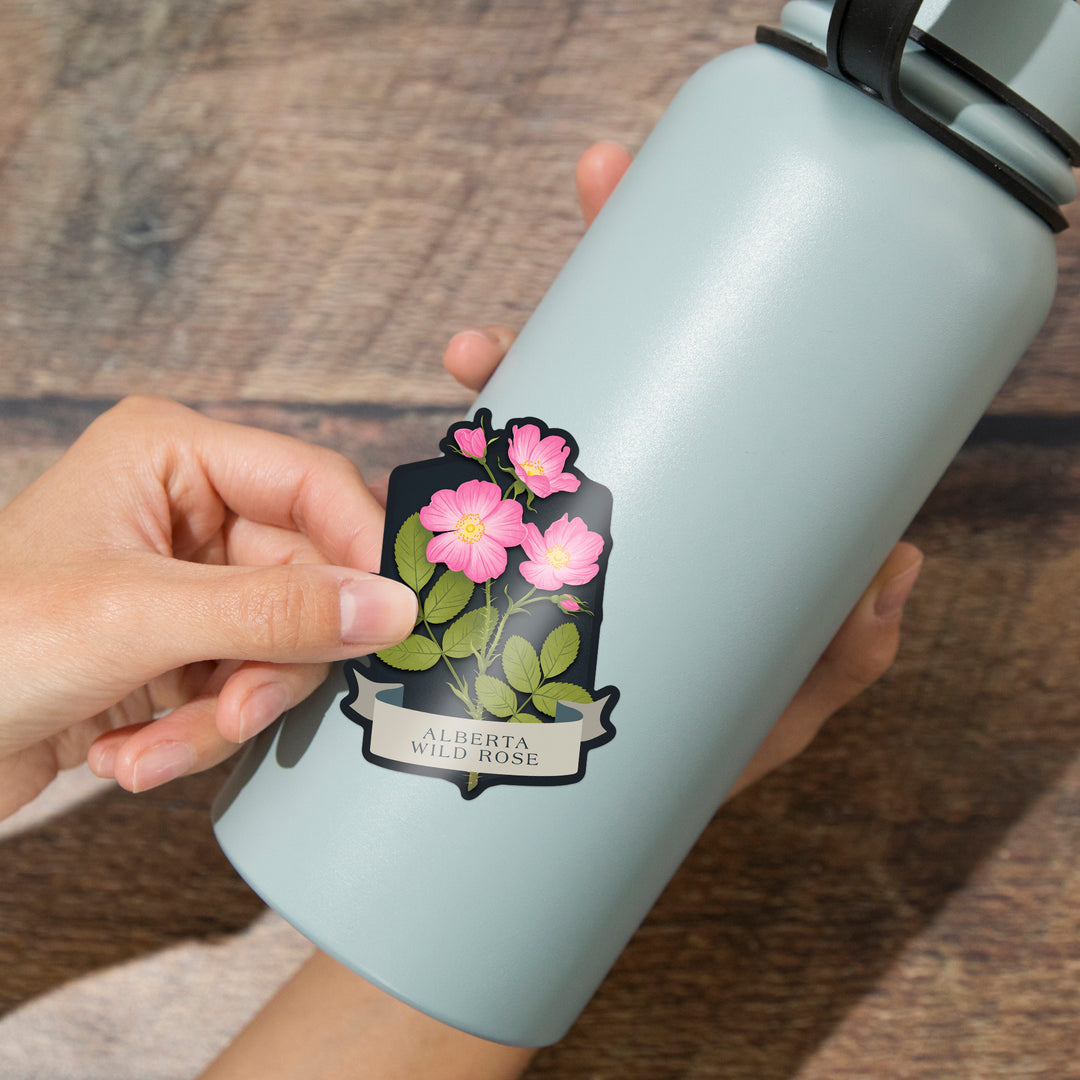 Vintage Flora Noir, Alberta Wild Rose, Vinyl Sticker