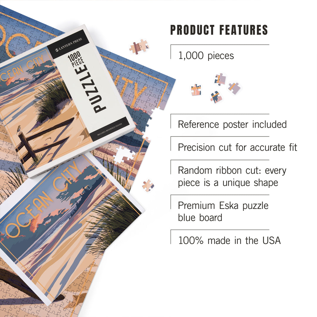 Ocean City, New Jersey, Painterly, Sand and Beachgrass, 1000 Piece Jigsaw Puzzle