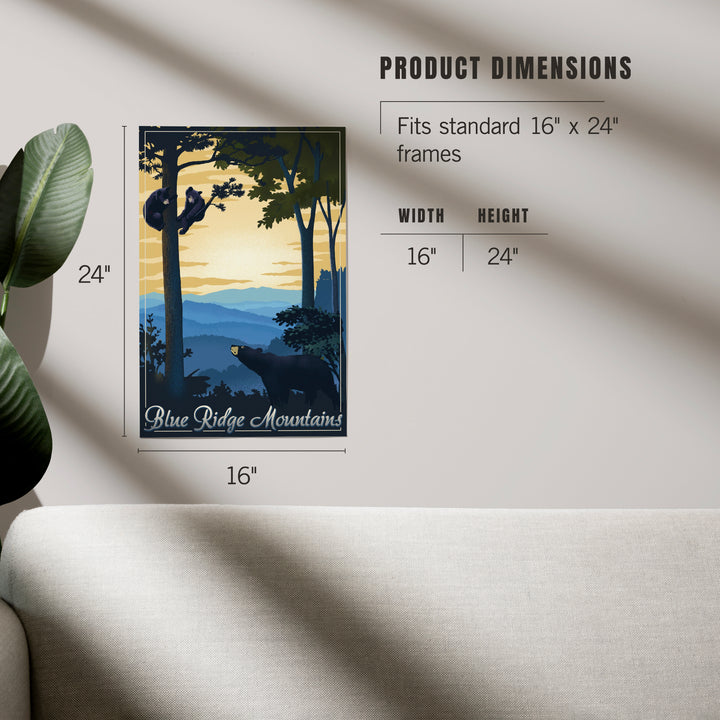 Blue Ridge Mountains, Black Bear at Sunset, Lithograph, Art & Giclee Prints