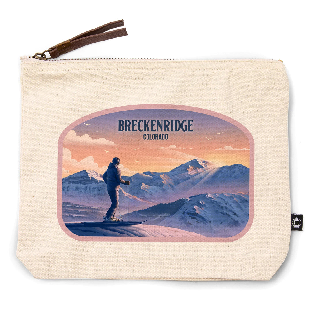 Breckenridge, Colorado, Skier at the Top, Lithograph, Organic Cotton Zipper Pouch, Go Bag