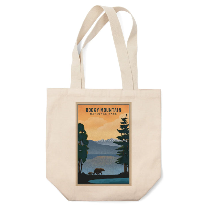 Rocky Mountain National Park, Black Bear and Lake, Lithograph, Tote Bag