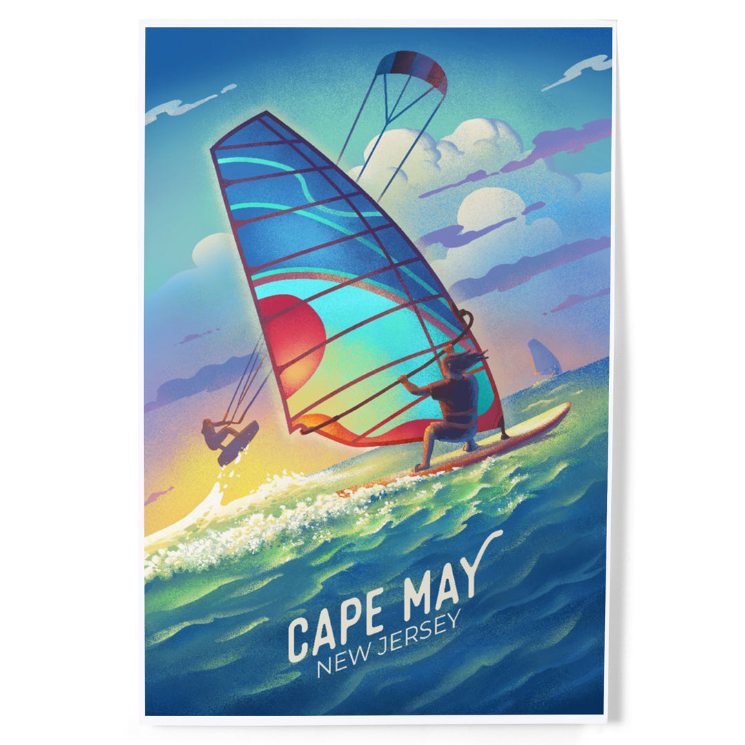 Cape May, New Jersey, Lithograph, Wind Rider, Windsurfing and Kitesurfing, Art & Giclee Prints