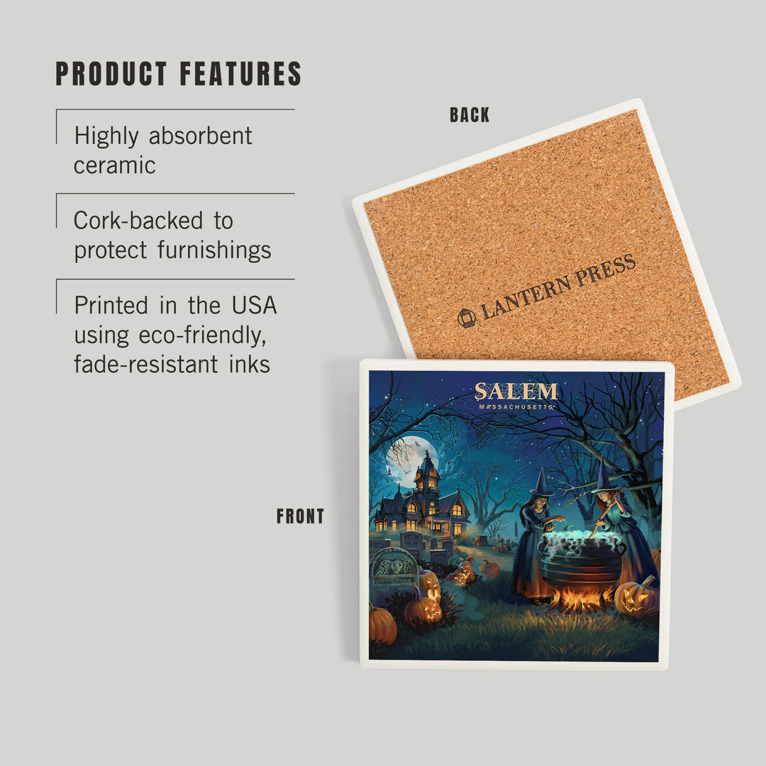 Salem, Massachusetts, Lithograph, Cemetery, Coasters