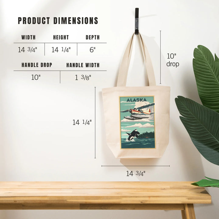 Alaska, Painterly, Float Plane and Orca, Tote Bag