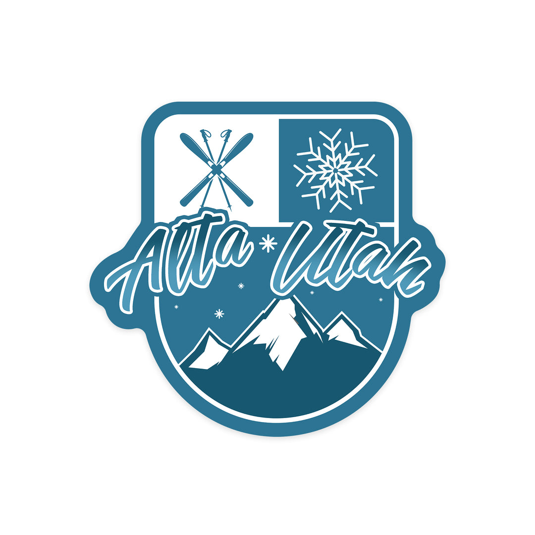Alta, Utah, Ski, Mountain and Snowflake, Contour, Vinyl Sticker