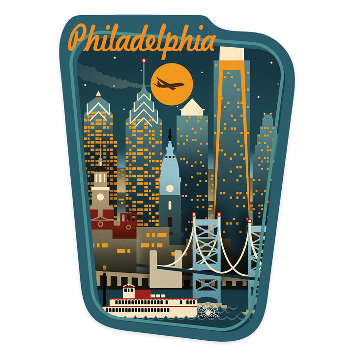 Philadelphia, Pennsylvania, Retro Skyline, Contour, Vinyl Sticker