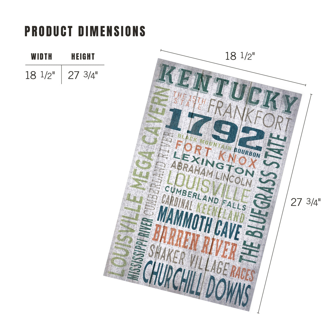 Kentucky, Rustic Typography, 1000 Piece Jigsaw Puzzle