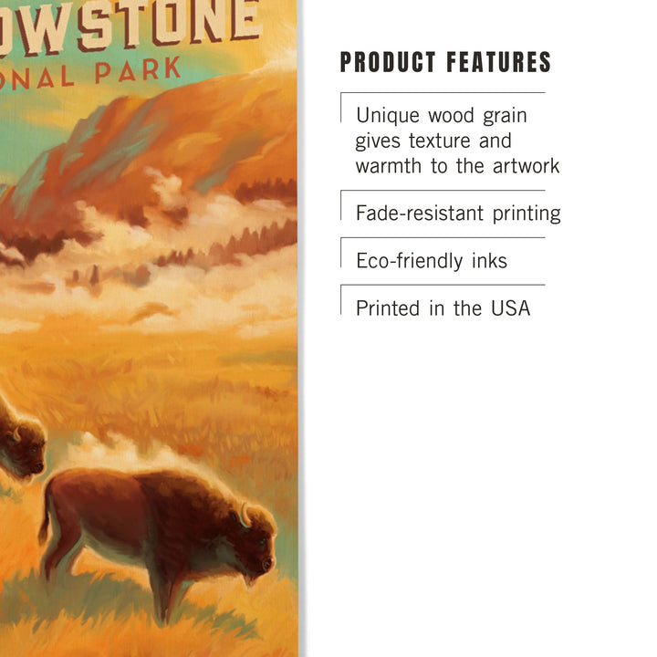 Yellowstone National Park, Bison Family, Oil Painting, Wood Sign and Postcards
