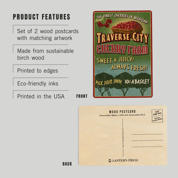 Traverse City, Michigan, Cherry Farm Vintage Sign, Wood Sign and Postcards