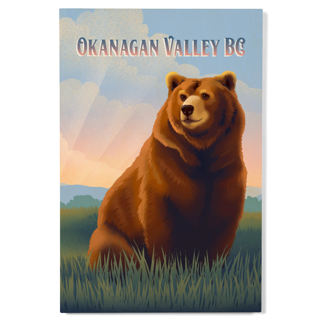 Okanagan Valley, British Columbia, Lithograph Wildlife Series, Grizzly Bear, Wood Signs and Postcards