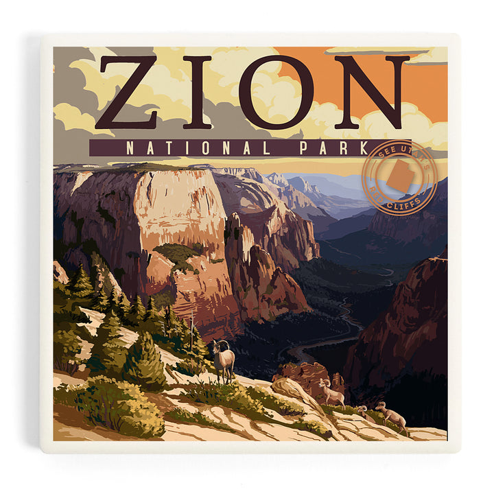 Zion National Park, Zion Canyon Sunset, Typography, Coasters